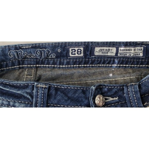 Miss Me Women's Boot Cut Jeans Blue Pockets Embroidered Low Rise Denim 28 - Picture 5 of 9